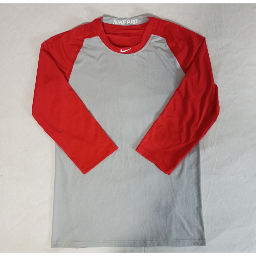 Nike Pro MLB Official Long Sleeve Baseball Training Jersey Grey Red Men Medium M